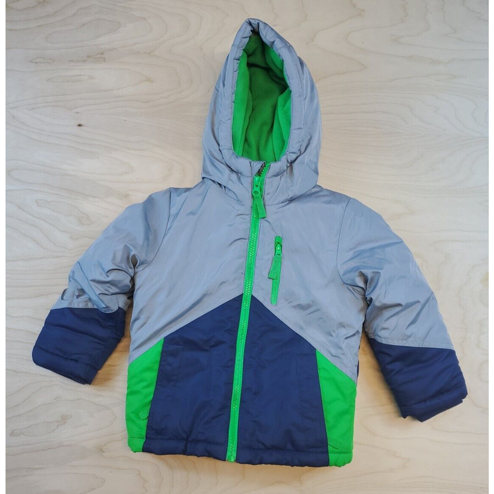 Falls Creek Kids Hooded Jacket Boys Size 3T Blue Gray Green Full Zip Winter
